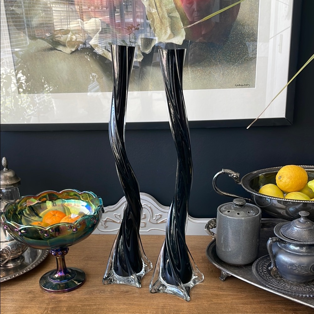 Elegant Black Twisted Glass Vases